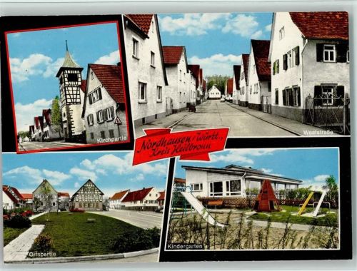 Nordhausen Partie an der Kirche Weststraße Ortsansicht Kindergarten Rutsche Wippe Indianerzelt 4-Bildaufnahme