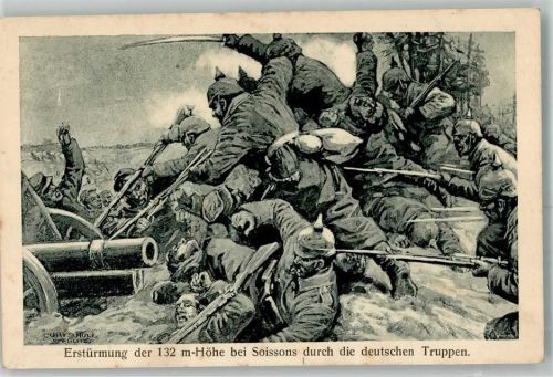 1915 Verlag K. Voegels Nr. 93 sign. Curt Schulz WK I Erstürmung bei Soisson durch deutsche Truppen