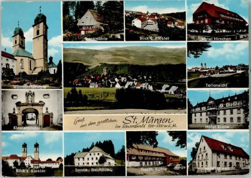 St. Märgen Wallfahrtskirche Klosterportal Blick zum Klsoter Rankmühle Gesamtansicht Sonne-Neuhäusl Gasthaus Rößle Hotel Hirschen Teilansicht Hotel Krone Hotel Löwen Mehrfachaufnahme