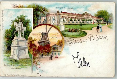14467 O1510 Potsdam 1899 Lithographie Alte Mühle Sansouci