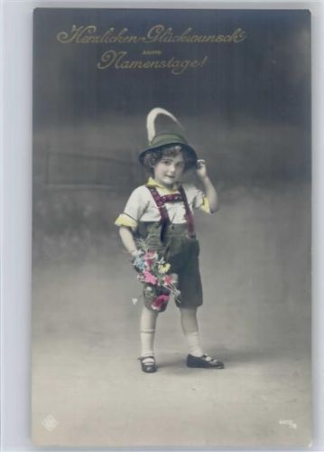 Serie 4417-18 Junge in Lederhose mit einem Blumenstrauß Foto AK