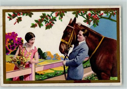 1930 Der Pferdeliebhaber Frau mit Blumen - Amag Nr. 0373 AK