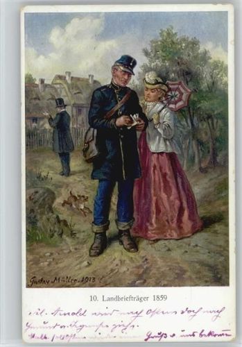 Bild 10 Landbriefträger anno 1859 der sächs. Post Künstler sign Gustav Müller 1917 AK