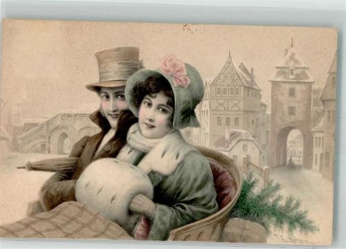 Nr. 336 Liebespaar Biedermeier Muff Regenschirm Tannenzweig