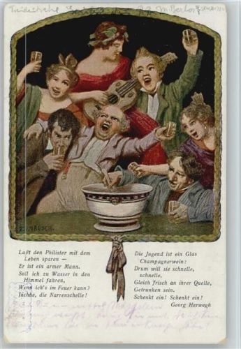 Jugend Postkarte - Die Jugend und Champagner Wein