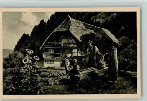 GMT AK Schwarzwald-Idylle - Schwarzwaldhaus , Vom Brunnen Wasser holen