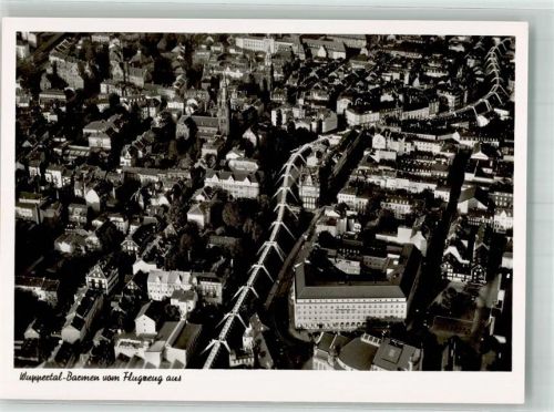 Barmen 1939 Fliegeraufnahme des Ortes mit Trasse der Schwebebahn