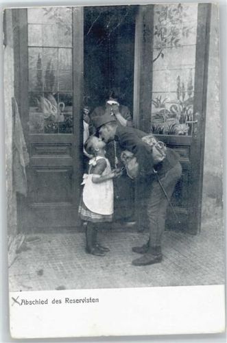 Abschied des Reservisten von den Kindern - Frau weint Reserve 1914