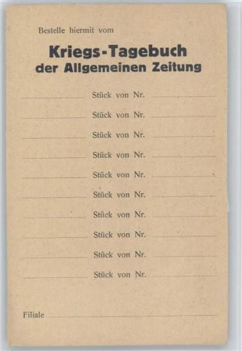 Allgem. Zeitung Chemnitz - Bestellkarte für das Kriegs-Tagebuch