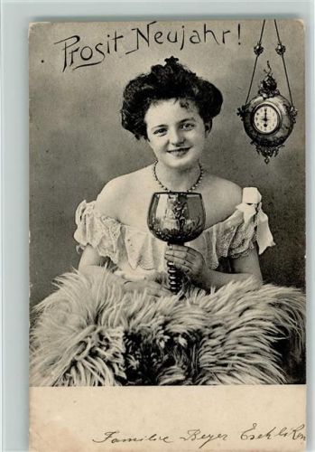 1906 Neujahr - hängende verschnörkelte runde Uhr