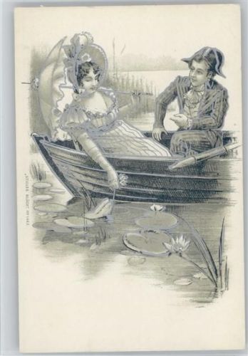 1900 Silberdruck - Liebespaar im Ruderboot - Glamour