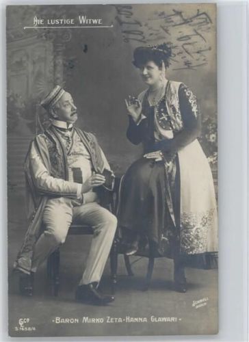 Serie GL & Co 1658-6 - Die lustige Witwe - Baron Mirko Zeta u. Hanna Glawari - Trachten Operette 1908