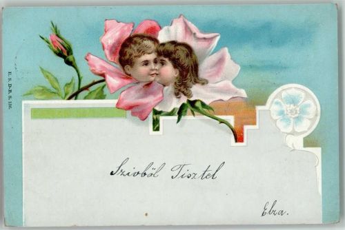 Kinderkuß in Blüten 1899 AK E.S.D-B.S. Nr. 136 , Jugendstil, Phantasie