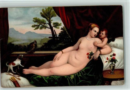 29862- Gemälde von Tiziano, Venere del Amorino , Amor und eine nackte Frau, Erotik