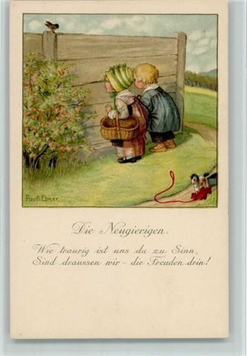 August Rökl 1321 - Die Neugierigen schauen durch ein Loch im Zaun AK