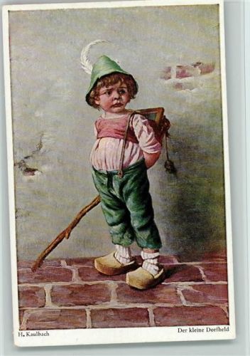 Nr. 744 - Der kleine Dorfheld - Kind mit Holzschuhe und Schiefertafel