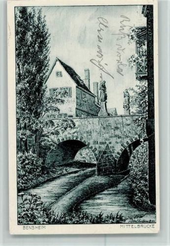 64625 W6140 Bensheim 1930 Künstlerkarte Mittelbrücke, signiert , gute Erhaltung