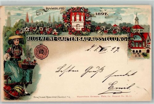 Hamburg 1897 Beruf Marktfrau Blumenverkäuferin AK
