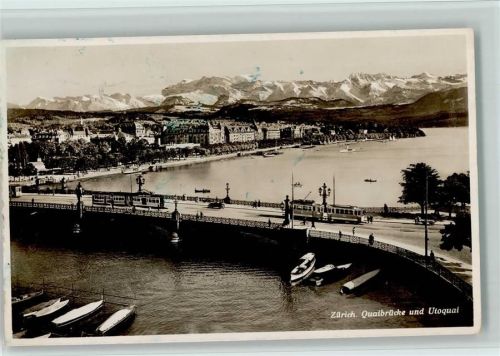 Zürich 1936 Quaibrücke, Straßenbahnen AK Kleine Flecken