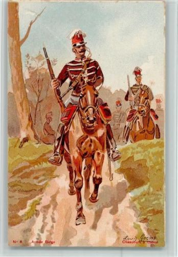 Serie von sign Louis Geens - Nr. 8 Armee Belge - Chasseurs cheval , gute Erhaltung Uniform Lithographie / Künstlerkarte