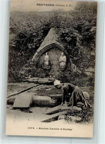 Bretagne - Frau wäscht auf einem Stein die Wäsche 1905 AK Gute Erhaltung