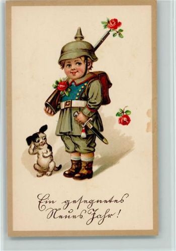 Serie Nr. 3041 Neujahr - Kind mit Gewehr und Schulranzen