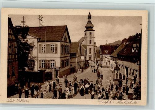 Gersfeld 1924 Marktplatz , viele Menschen, gute Erhaltung AK