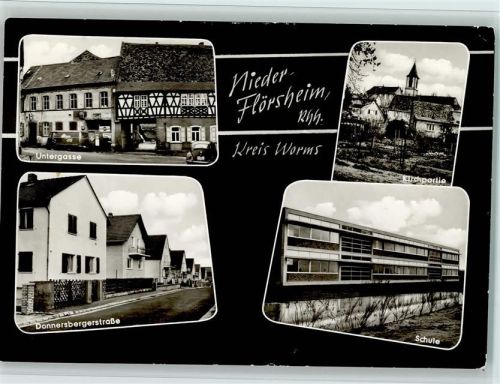 Nieder-Flörsheim 1970 Straßenpartien, Schule, Kirche, gute Erhaltung AK