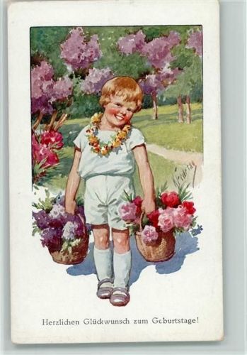 BKW Serie 217-3 -Geburtstag - Kind mit Blumenkörbe