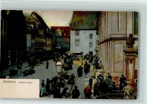 91522 W8800 Ansbach , Mittelfr - Unterer Markt, Marktszene, sehr gute Erhaltung AK