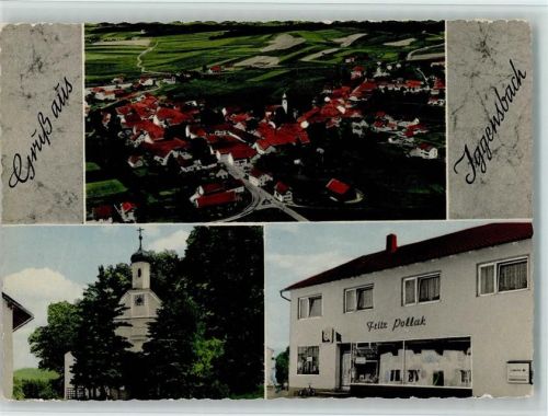 Iggensbach 1968 Fritz Pollak Lebensmittel, Kirche, gute Erhaltung AK