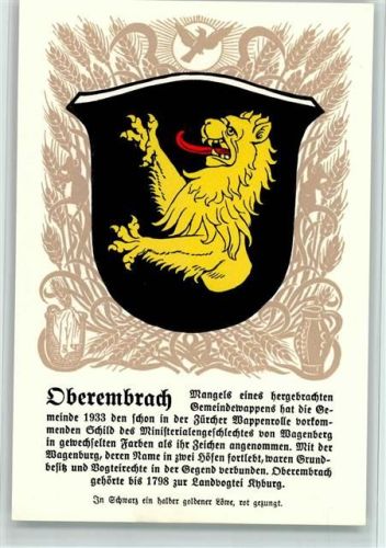 Oberembrach Serie XXXIV Nr. 166 , Zürcher Gemeindewappen, sehr gute Erhaltung AK