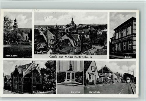 Bretzenheim 1960 Straßenbahn, Kriegerdenkmal, Schule, Stempelspur