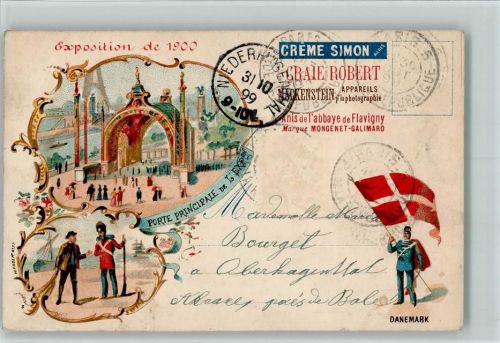 Paris 1899 Nr. 3 Exposition 1900 - Porte Pricipale - Rückseite: Werbung für Creme Simon
