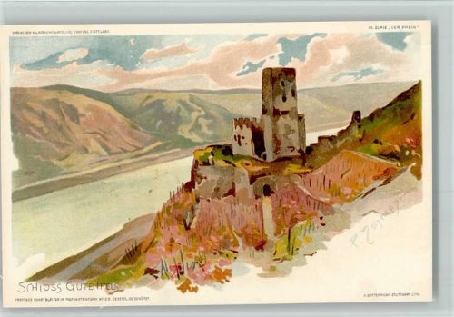 Verlag Freytag Nr. 23 - III. Serie "Der Rhein" , Schloss Gutenfels , sign Schmohl , Sehr gute Erhaltung