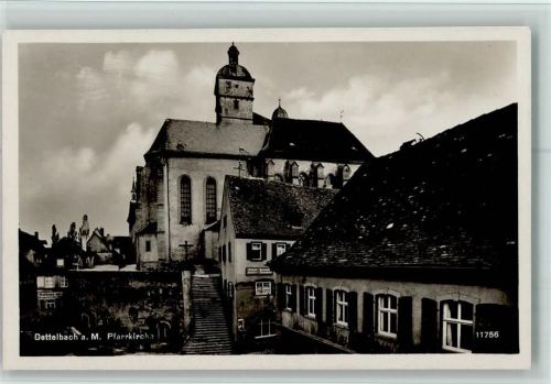 Dettelbach 1936 Pfarrkirche u. Gebäude AK Gute Erhaltung
