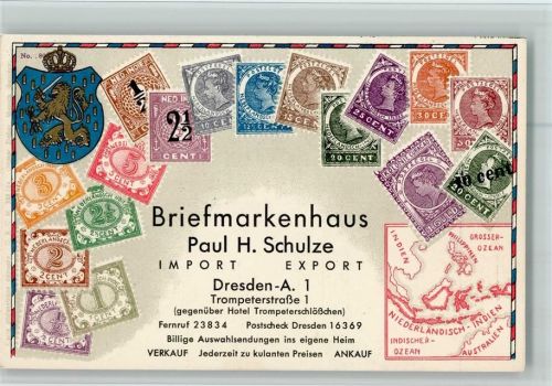 Briefmarkenabbildungen Werbung Briefmarkenhaus Paul H. Schulze Dresden