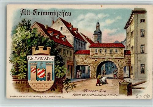 08451 O9630 Crimmitschau 1914 - Ereignis - Offiz. Karte Stadtrechtsfeier 1914, Wappen, Wassertor