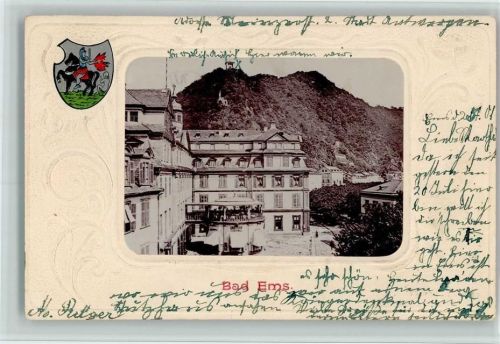 W5427 Bad Ems Passepartout, Jugendstil, Wappen AK Wappen 1901 Prägedruck