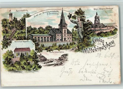 Wittekindsburg 1898 Gruss aus - Lithographie Hotel, Kapelle, Aussichtsturm - Flecken