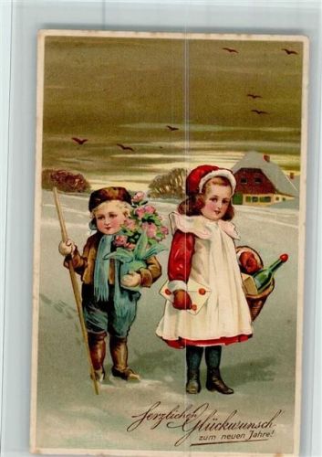 1907 Verlag P.F.B. 6487 Kinder mit einem Blumentopf, Korb mit Sektflasche, Brief , gute Erhaltung