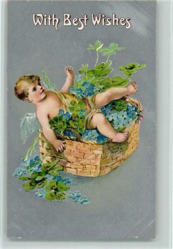 Serie 5005 Verlag Ettlinger - With best wishes - Engel mit einem Blumenkorb AK