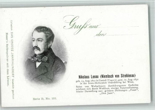 Das grosse Jahrhundert Serie D Nr. 101 - Nikolaus Lenau - Dichter - sehr gute Erhaltung Serie 1900