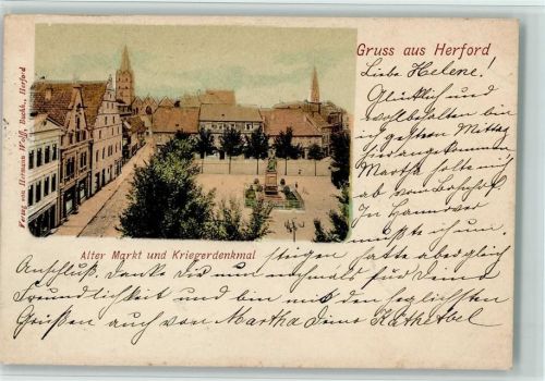 Herford 1900 Alter Markt, Kriegerdenkmal, gute Erhaltung AK