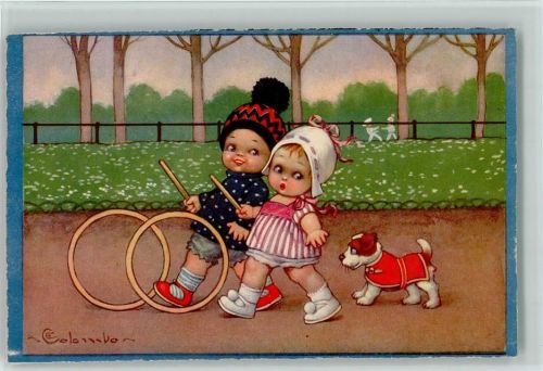 1928 Kinderspiele mit Reifen , Spielzeug AK
