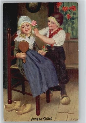 sign Th. Matther - Kinder mit Handspiegel - Trachten - Kinderpoesie