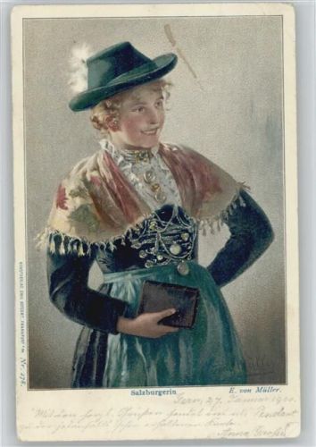 Salzburgerin Litho AK 1900 - Bibel - sign E. von Müller