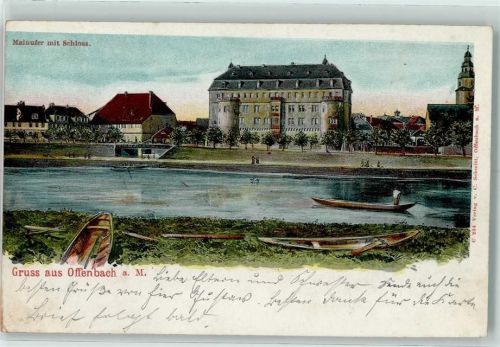 Offenbach 1902 Reliefdruck , plastisch ausgearbeitet Mainufer mit Schloss