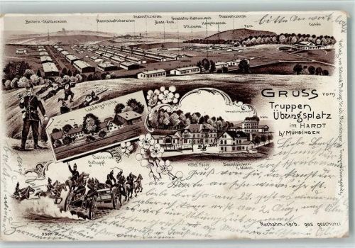 Münsingen 1899 Truppenübungsplatz Ludwigshöhe Batterie Galopp Hotel Fezer Dampfbäckerei