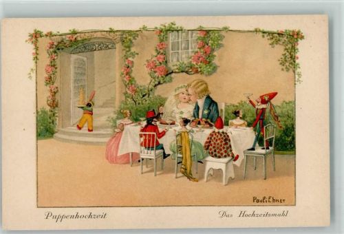 AR Nr. 1362 Puppenhochzeit - Hochzeitsmahl, litho